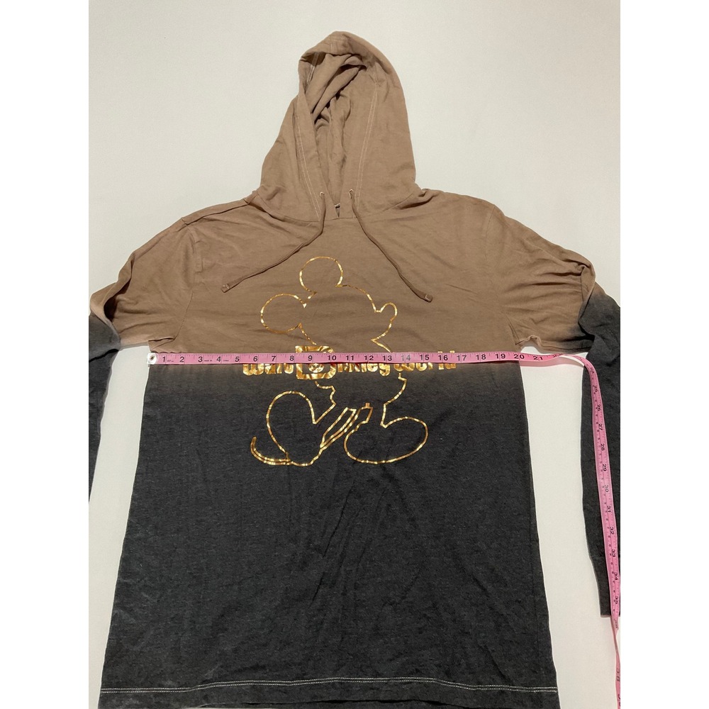 Disney Parks Mickey Mouse Walt Disney World Ombre Hooded Shirt Tan Grey Small - Picture 2 of 5